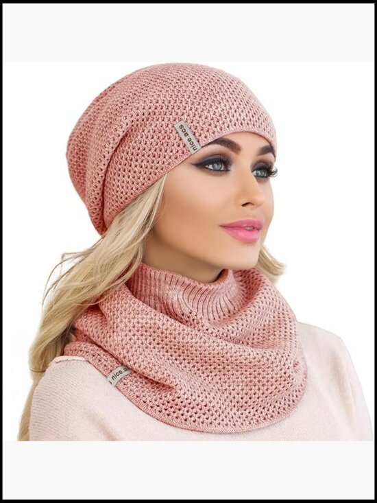 Knit Fleece Lined Beanie & Neck Warmer Set - Winter Wool Hat Scarf main image 5
